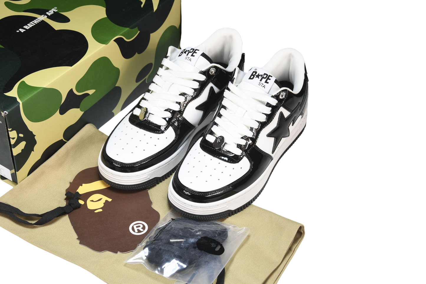 A Bathing Ape Bape Sta Low Black/White Classic Casual Sneaker Shoes