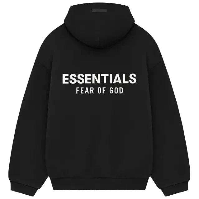 Fear Of God Essentials Black White Fleece Hoodie: Oversized Fit, Iconic Branding