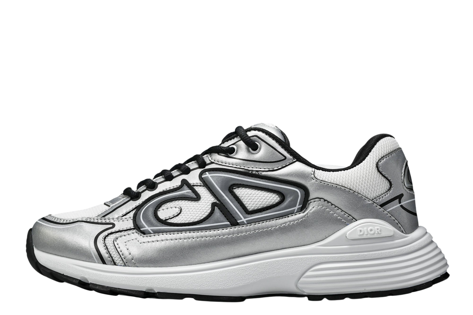 Dior B30 White Mesh Silver-Tone Metallic Calfskin Sneakers - Men's Luxury Streetwear Shoes