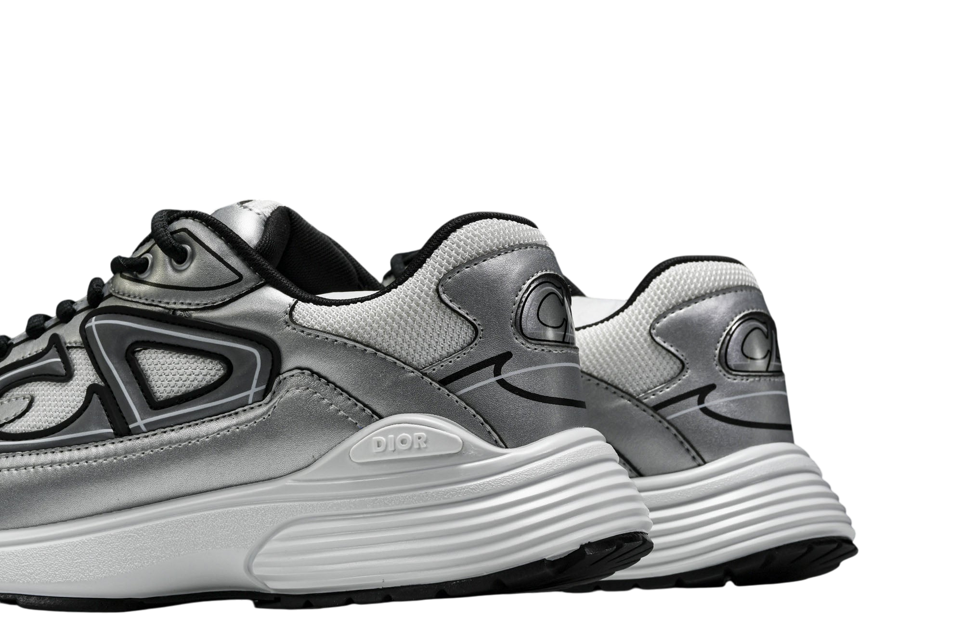 Dior B30 White Mesh Silver-Tone Metallic Calfskin Sneakers - Men's Luxury Streetwear Shoes