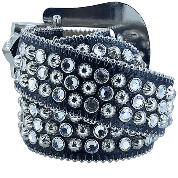Premium B B Simon Lavasan Black Crystal-Embellished Genuine Leather Belt
