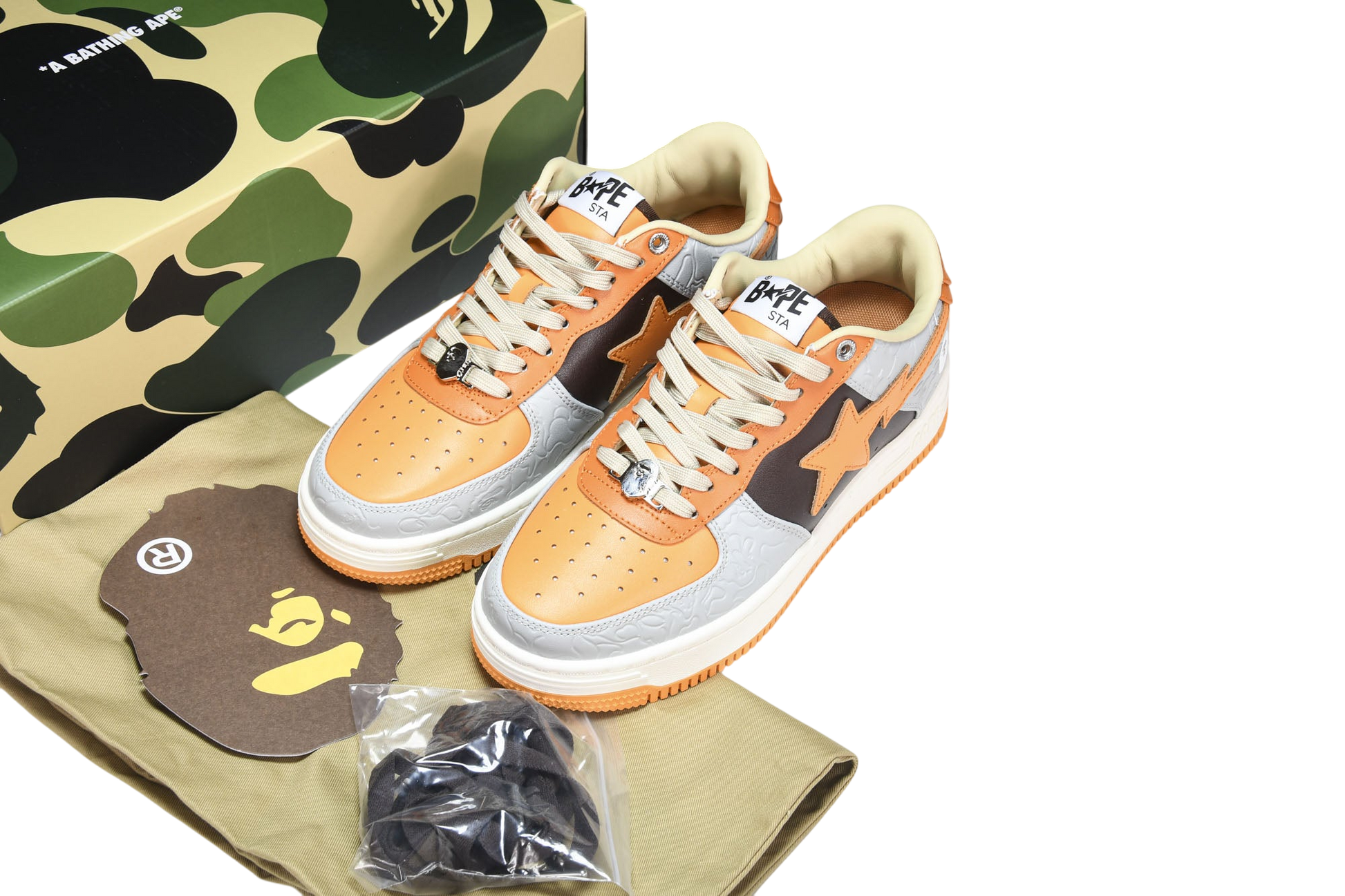 A Bathing Ape Bape Sta Low Orange Grey Streetwear Fashion Sneakers